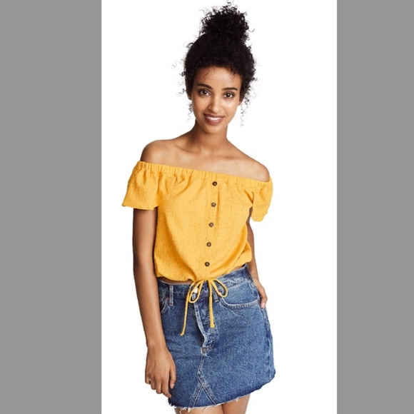 Madewell Texture & Thread Off the Shoulder Golden Yellow Summer Top - Si… - Picture 1 of 9